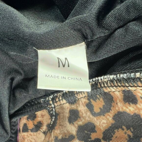 Women's Size Medium Black & Leopard Print One Piece Swimsuit - Picture 7 of 8